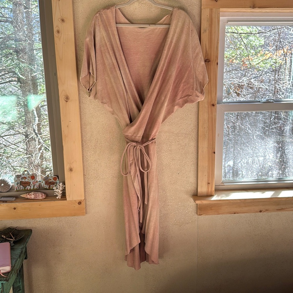 Gaia Conceptions hemp + cotton butterfly wrap dress in light pink natural dye